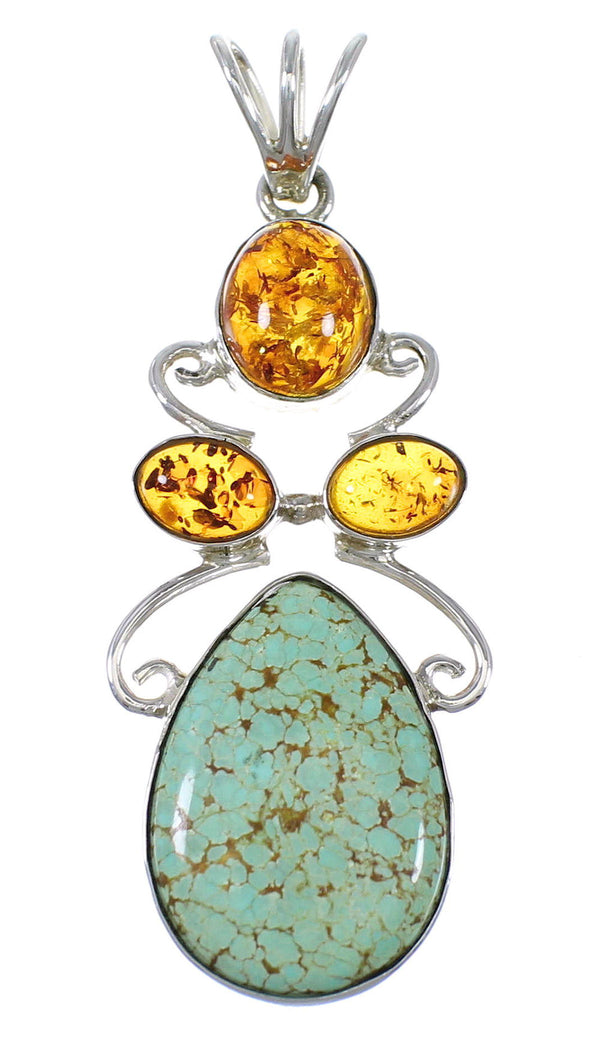 #8 Turquoise Amber Silver Southwest Pendant YX77183